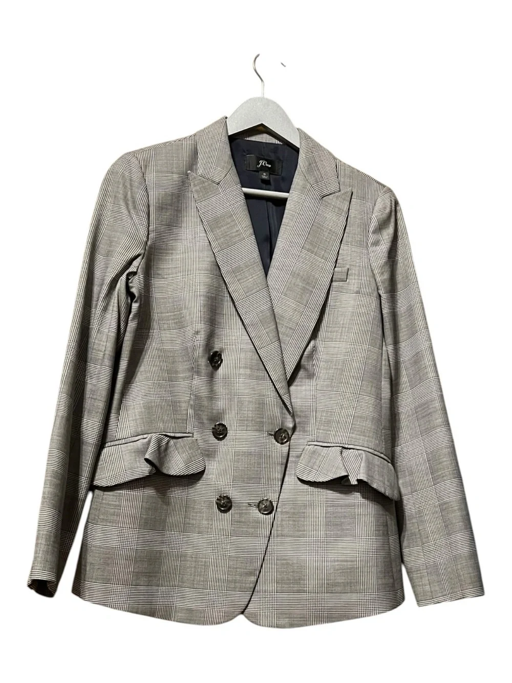 J.Crew Glen Plaid Ruffle Pocket Wool Blazer – Size 6